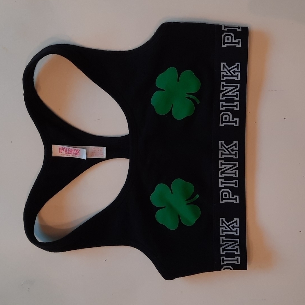 Victoria's Secret Pink St Patricks Day shamrock sports bra extra small - Picture 2 of 9